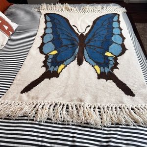 MCM DECOR Afghan Granny Vintage Throw Butterfly Blanket Handmade